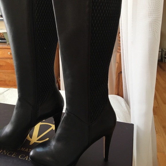 Vince Camuto VI ELIANA Black Leather Boots SZ 7.5 - Picture 1 of 7